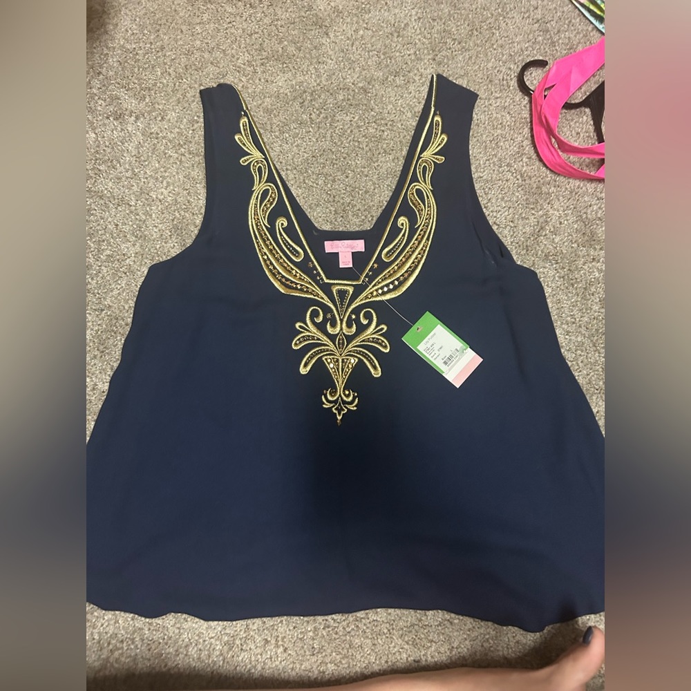 Navy Lilly Embellished Top